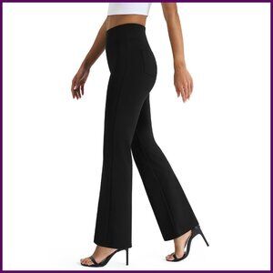 High Waist Pull On Yoga Dress Pants Stretchy Office Casual Slacks